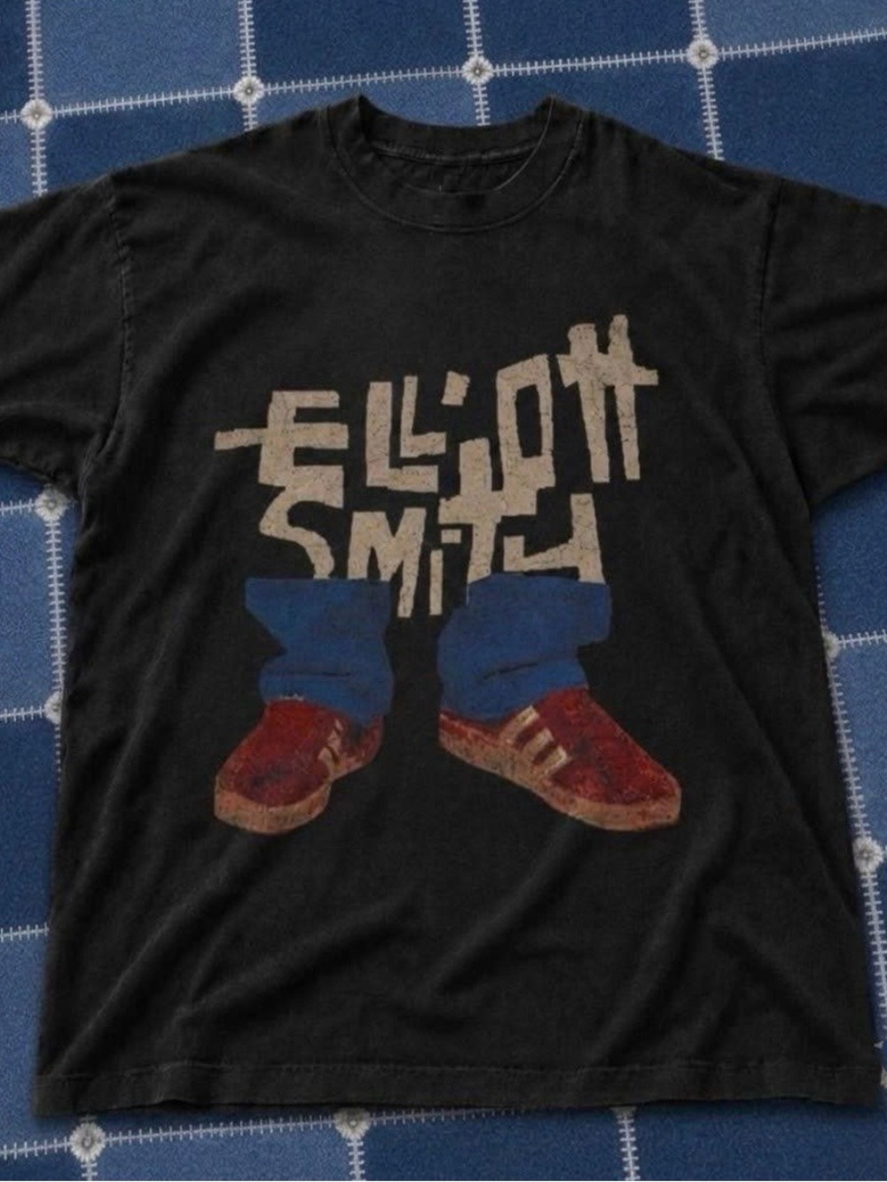 Black Elliott Smith Graphic Tee with Blue and Red Print